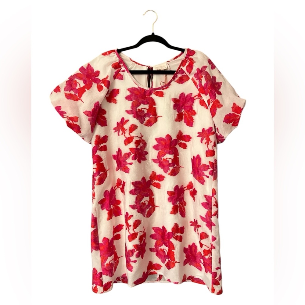 Entro pink and white floral puff sleeve dress nwt